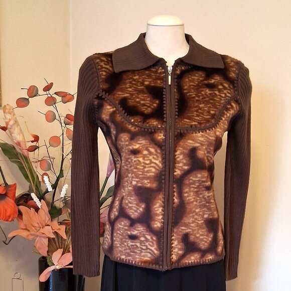 NWT Woman's Brown Multi Color Zip-Up Cardigan Knitwear Lightweight Sweater 6 S - Picture 1 of 6